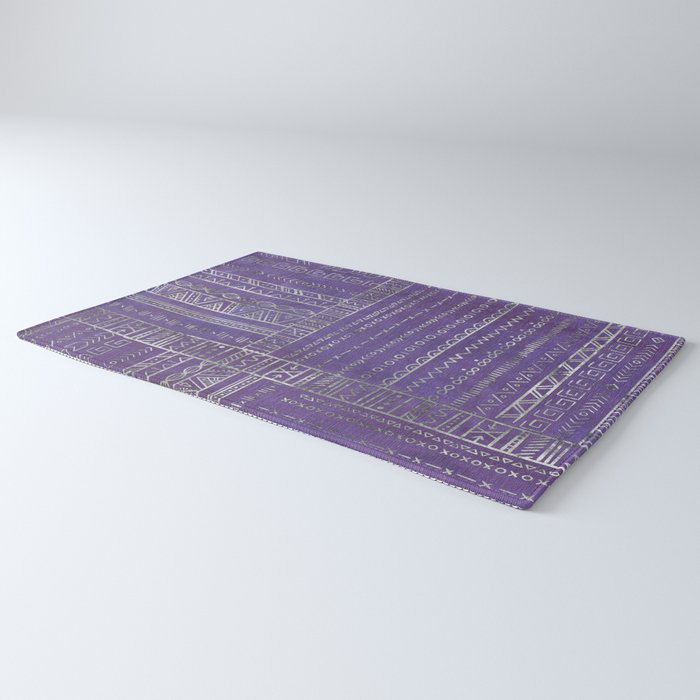 Tribal Ethnic pattern silver on  purple Rug Gallery Image 3
