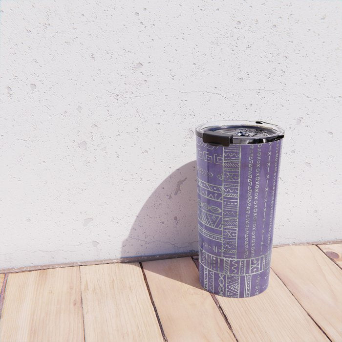 Tribal Ethnic pattern silver on  purple Travel Mug Gallery Image 4