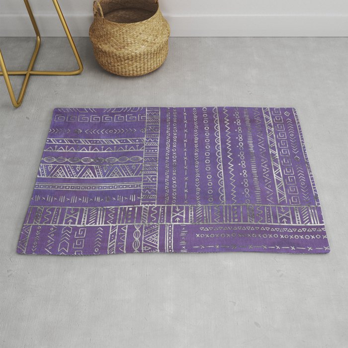 Tribal Ethnic pattern silver on  purple Rug Gallery Image 1