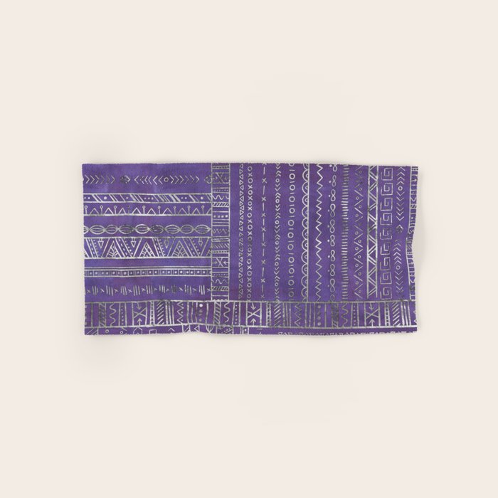 Tribal Ethnic pattern silver on  purple Bath Towel Gallery Image 1