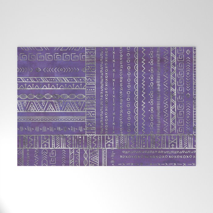 Tribal Ethnic pattern silver on  purple Welcome Mat Gallery Image 1