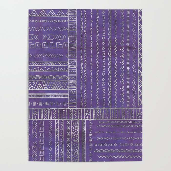 Tribal Ethnic pattern silver on  purple Poster Gallery Image 4