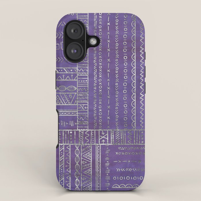 Tribal Ethnic pattern silver on  purple iPhone Case Gallery Image 1