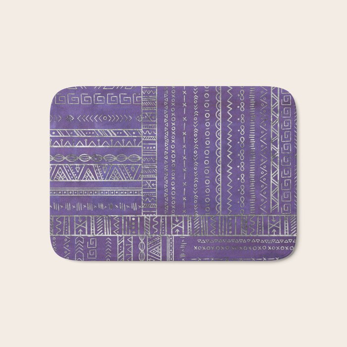 Tribal Ethnic pattern silver on  purple Bath Mat Gallery Image 1