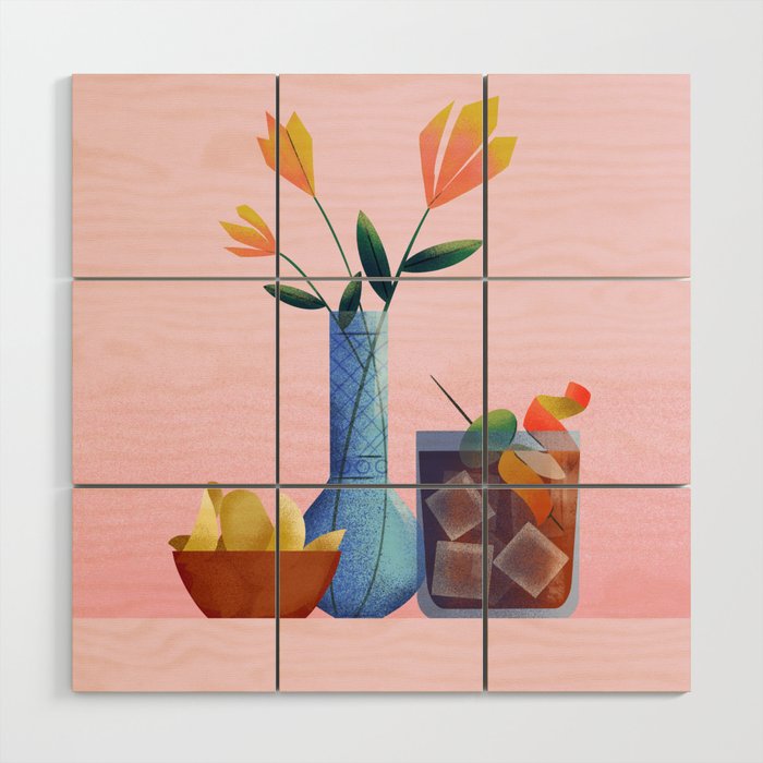 Vermouth and Flowers Still Life  Wood Wall Art Gallery Image 1