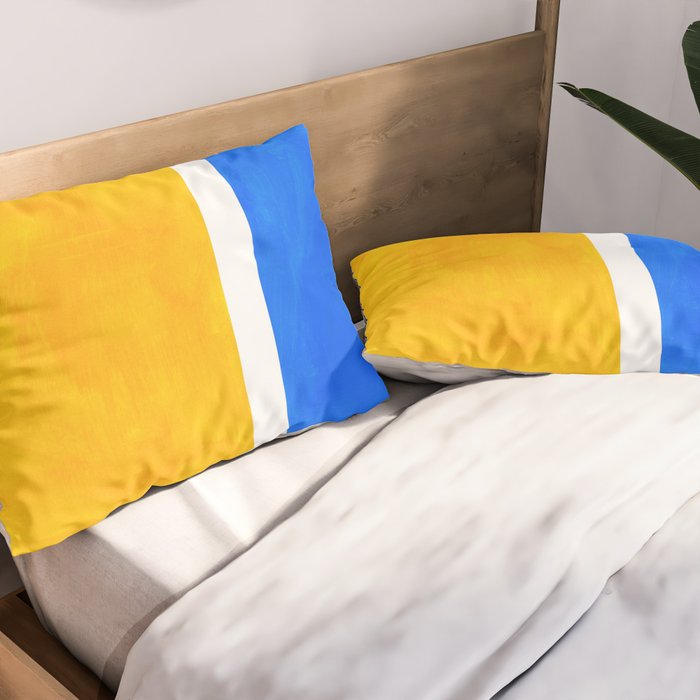 Primary Yellow Cerulean Blue Mid Century Modern Abstract Minimalist Rothko Color Field Squares Pillow Sham Gallery Image 2