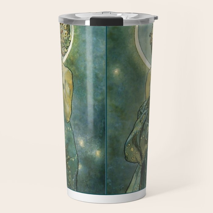 Alphonse Mucha "The Moon and the Stars Series: The Moon" Travel Mug Gallery Image 1