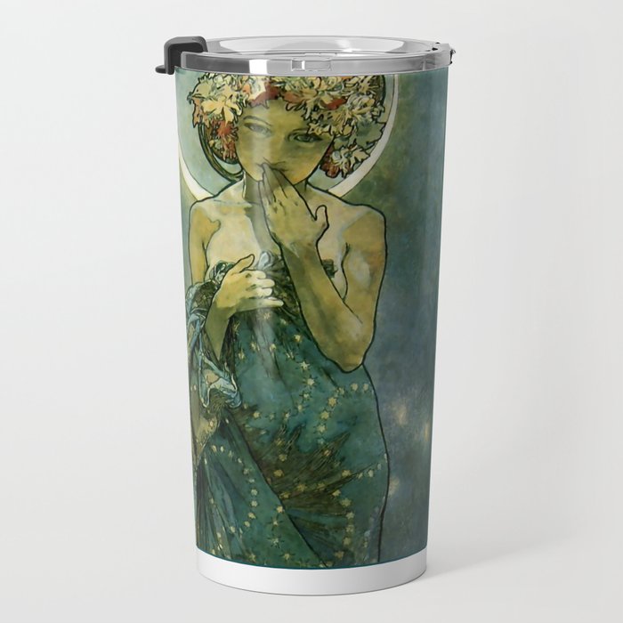 Alphonse Mucha "The Moon and the Stars Series: The Moon" Travel Mug Gallery Image 3