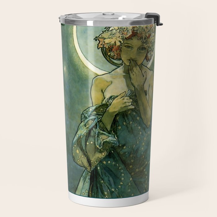Alphonse Mucha "The Moon and the Stars Series: The Moon" Travel Mug Gallery Image 2