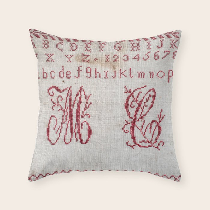 Antique French Sampler Throw Pillow Gallery Image 6