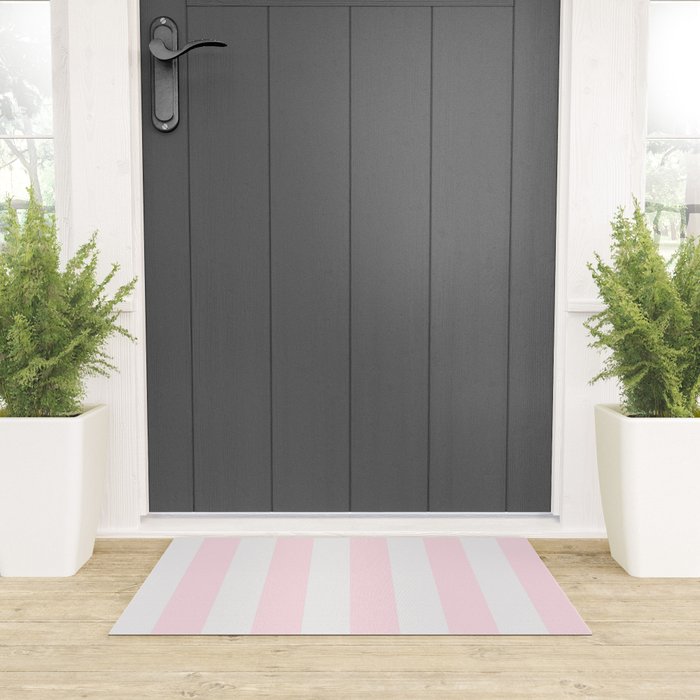 Luxury Striped Pastel Pink Welcome Mat Gallery Image 3