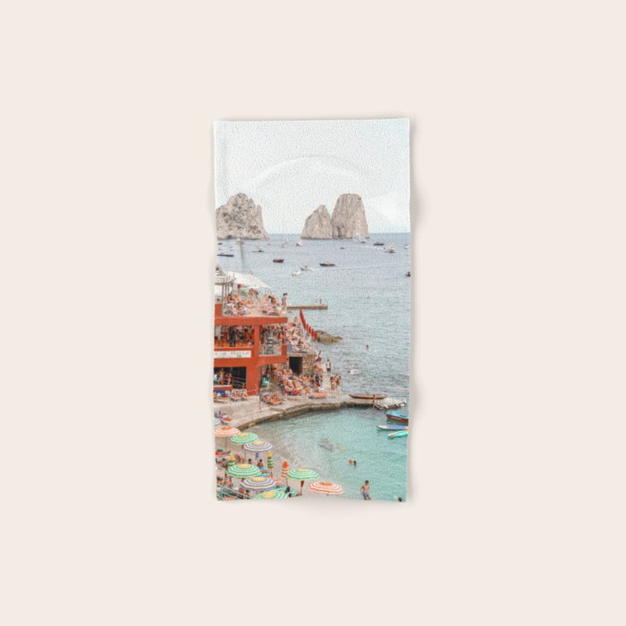 Capri Island Summer Photo | Bagni di Maria Beach Club Art Print | Italy Landscape Travel Photography Bath Towel Gallery Image 1