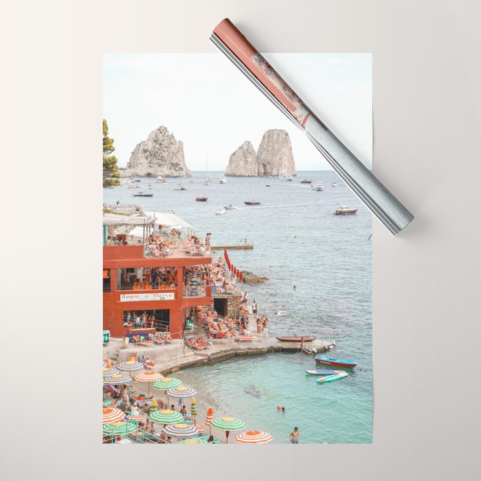 Capri Island Summer Photo | Bagni di Maria Beach Club Art Print | Italy Landscape Travel Photography Wrapping Paper Gallery Image 1