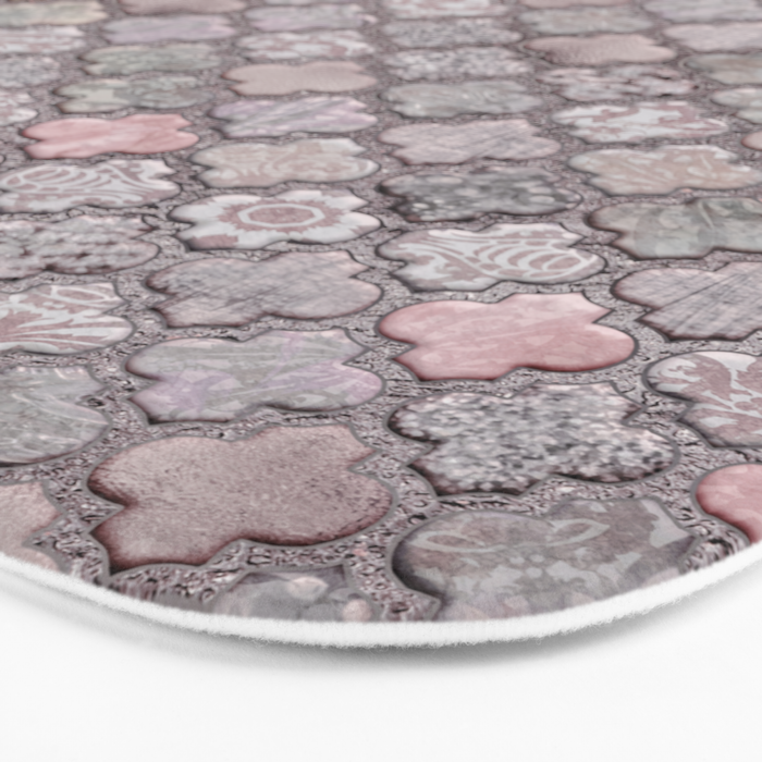 Vintage Moroccan Tiles Grey, Blush And Smoke Pink Bath Mat Gallery Image 3