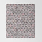 Vintage Moroccan Tiles Grey, Blush And Smoke Pink Throw Blanket Gallery Image 2