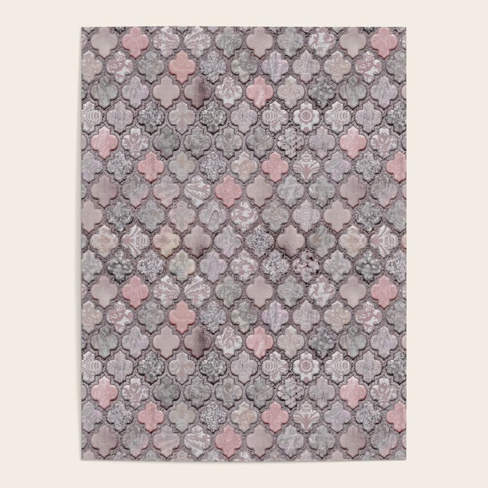 Vintage Moroccan Tiles Grey, Blush And Smoke Pink Poster Gallery Image 4