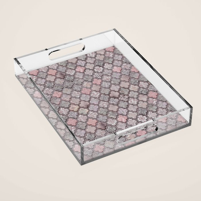 Vintage Moroccan Tiles Grey, Blush And Smoke Pink Acrylic Tray Gallery Image 1