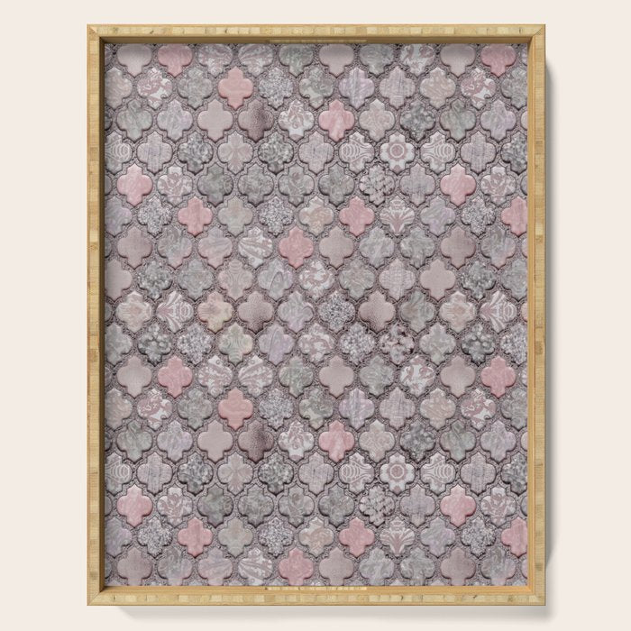 Vintage Moroccan Tiles Grey, Blush And Smoke Pink Serving Tray Gallery Image 1