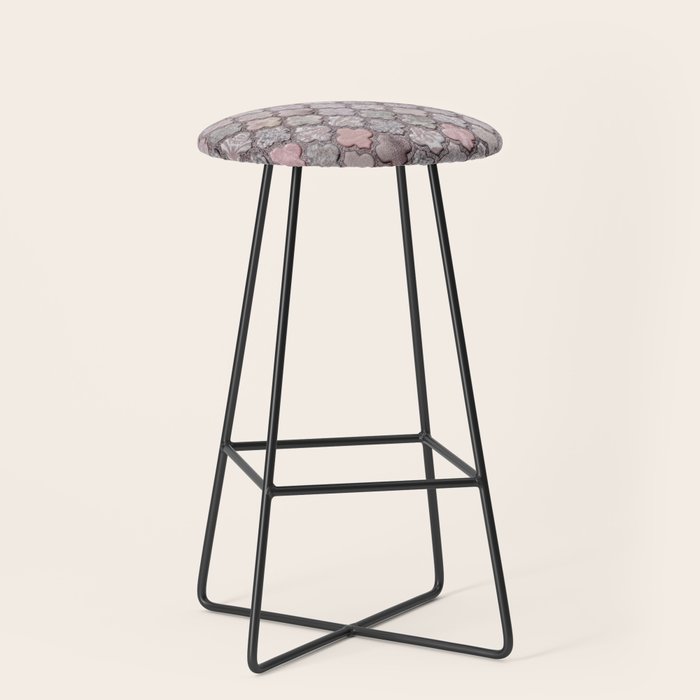 Vintage Moroccan Tiles Grey, Blush And Smoke Pink Stool Gallery Image 1