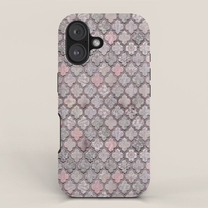 Vintage Moroccan Tiles Grey, Blush And Smoke Pink iPhone Case Gallery Image 1