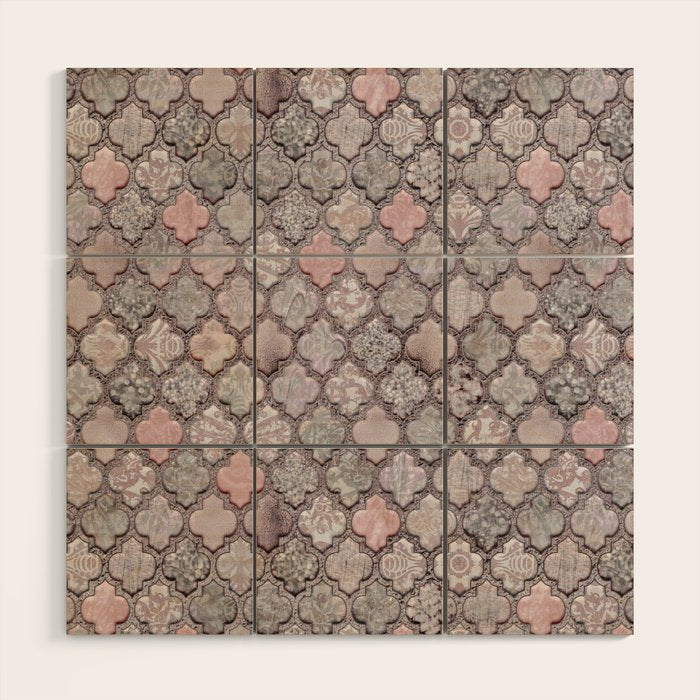 Vintage Moroccan Tiles Grey, Blush And Smoke Pink Wood Wall Art Gallery Image 1