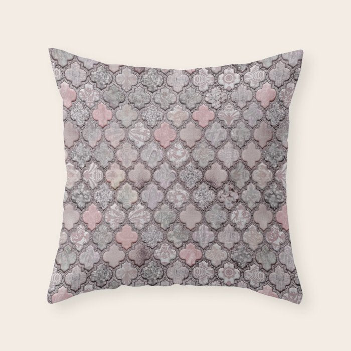 Vintage Moroccan Tiles Grey, Blush And Smoke Pink Throw Pillow Gallery Image 6