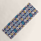 Cats Donut Care // blue background goldenrod yellow mustard, teal pastel blue and brown sweet kitties Yoga Mat Gallery Image 1