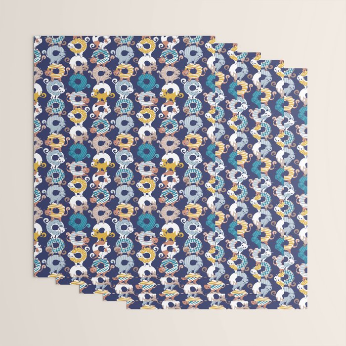 Cats Donut Care // blue background goldenrod yellow mustard, teal pastel blue and brown sweet kitties Wrapping Paper Gallery Image 3
