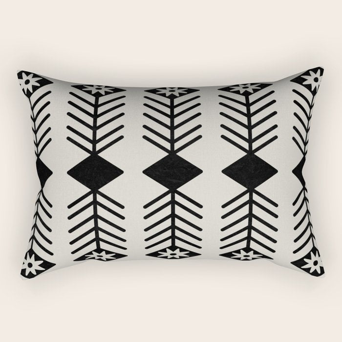 Black aztec lines and flowers on neutral Rectangular Pillow