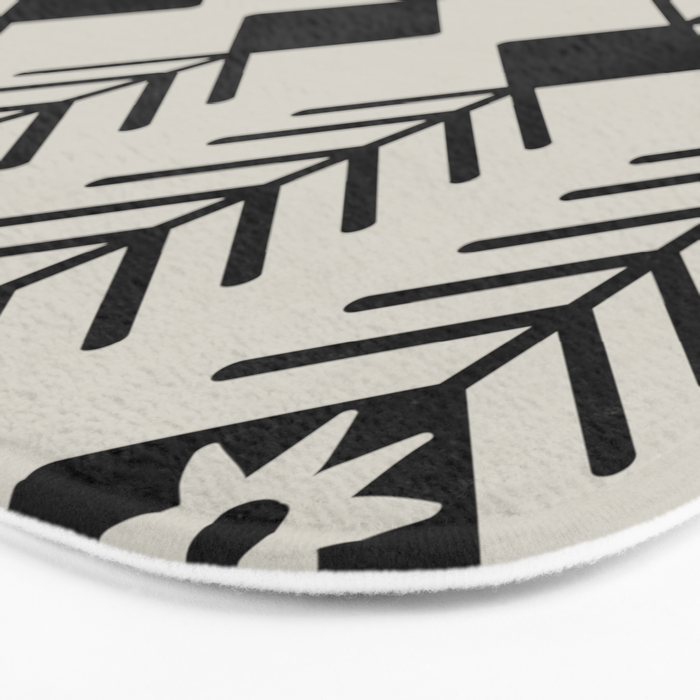 Black aztec lines and flowers on neutral Bath Mat Gallery Image 3
