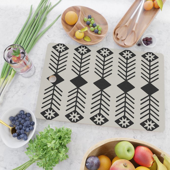 Black aztec lines and flowers on neutral Cutting Board Gallery Image 2