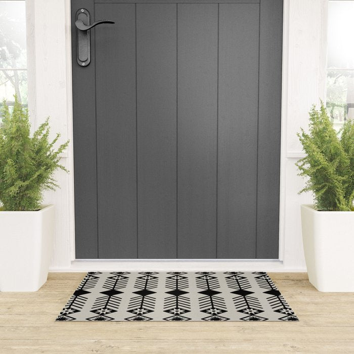 Black aztec lines and flowers on neutral Welcome Mat Gallery Image 3