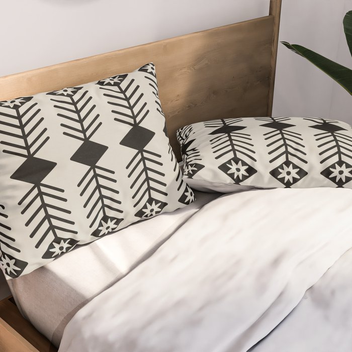 Black aztec lines and flowers on neutral Pillow Sham Gallery Image 2