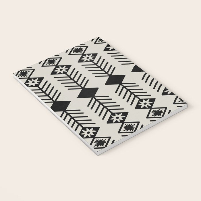 Black aztec lines and flowers on neutral Notebook Gallery Image 3