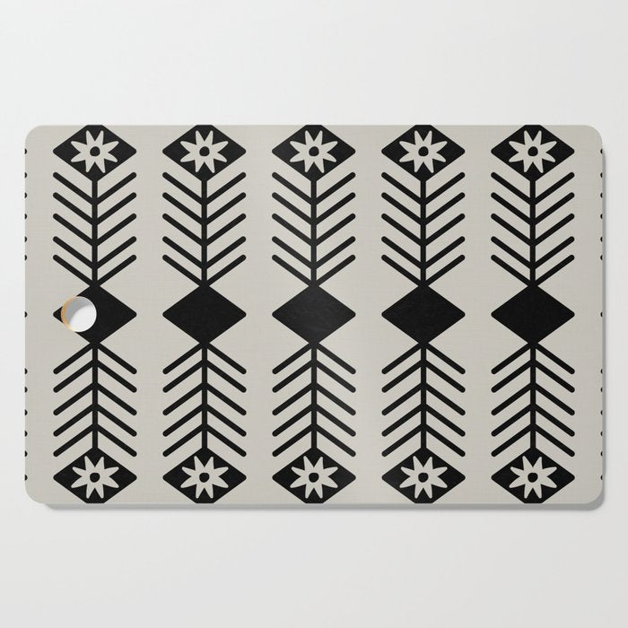 Black aztec lines and flowers on neutral Cutting Board Gallery Image 1
