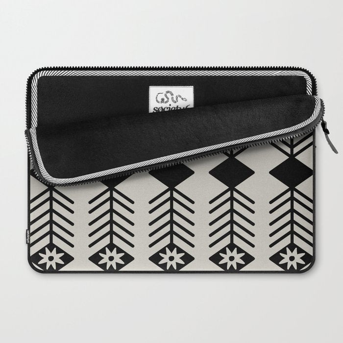 Black aztec lines and flowers on neutral Laptop Sleeve Gallery Image 2