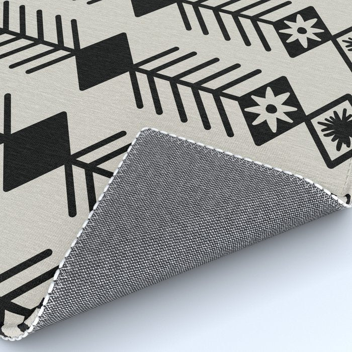 Black aztec lines and flowers on neutral Rug Gallery Image 4