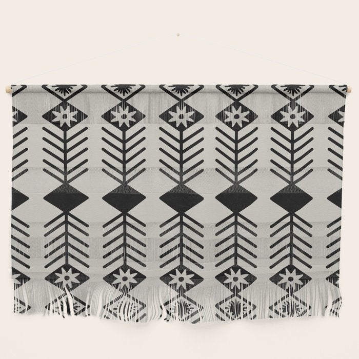 Black aztec lines and flowers on neutral Wall Hanging Gallery Image 1