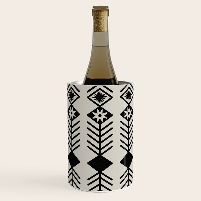Black aztec lines and flowers on neutral Wine Chiller Gallery Image 1