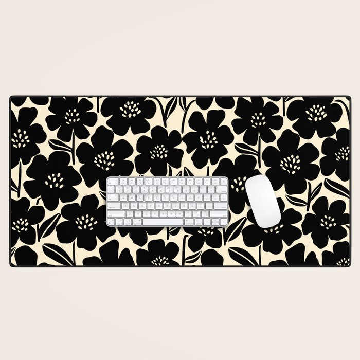 Black & White Blossom Desk Mat Gallery Image 1