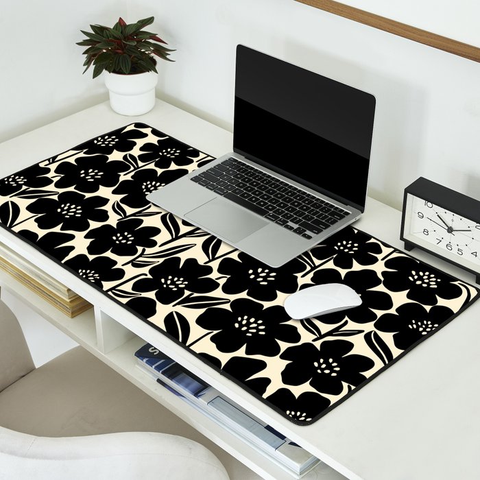Black & White Blossom Desk Mat Gallery Image 2