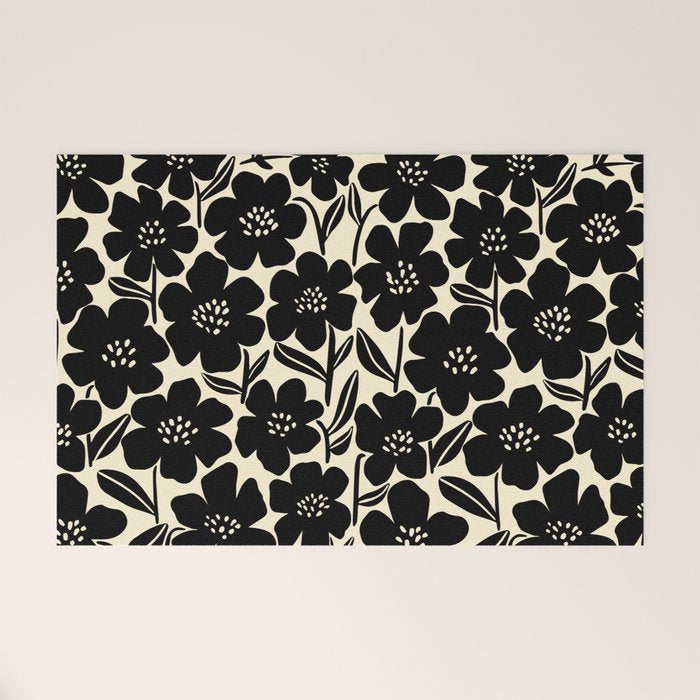 Black & White Blossom Welcome Mat Gallery Image 1