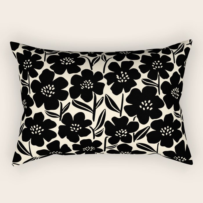 Black & White Blossom Rectangular Pillow Gallery Image 1