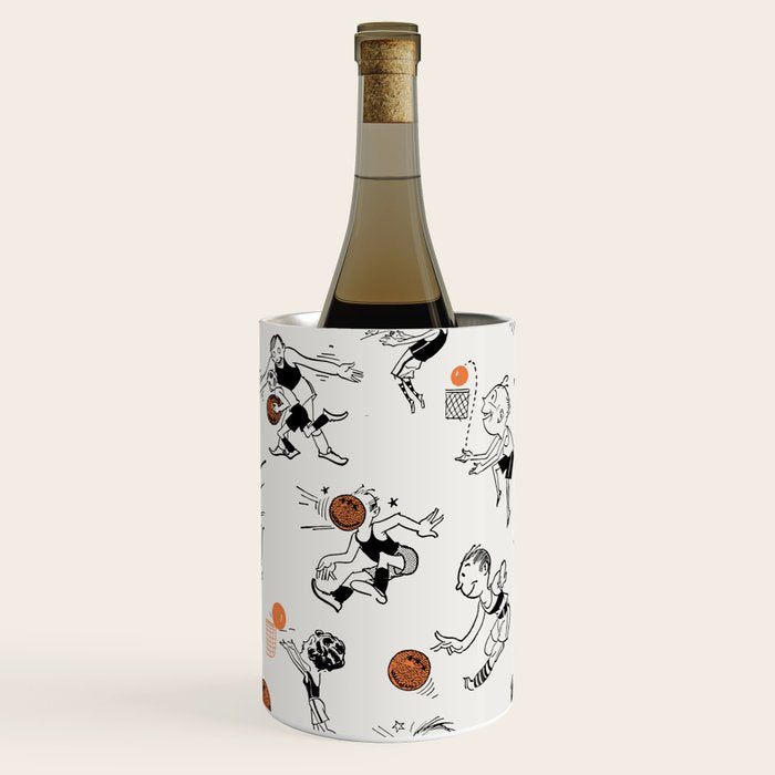 Basketball Fun Comic Illustration Pattern with Balls on Grey Background Wine Chiller Gallery Image 1
