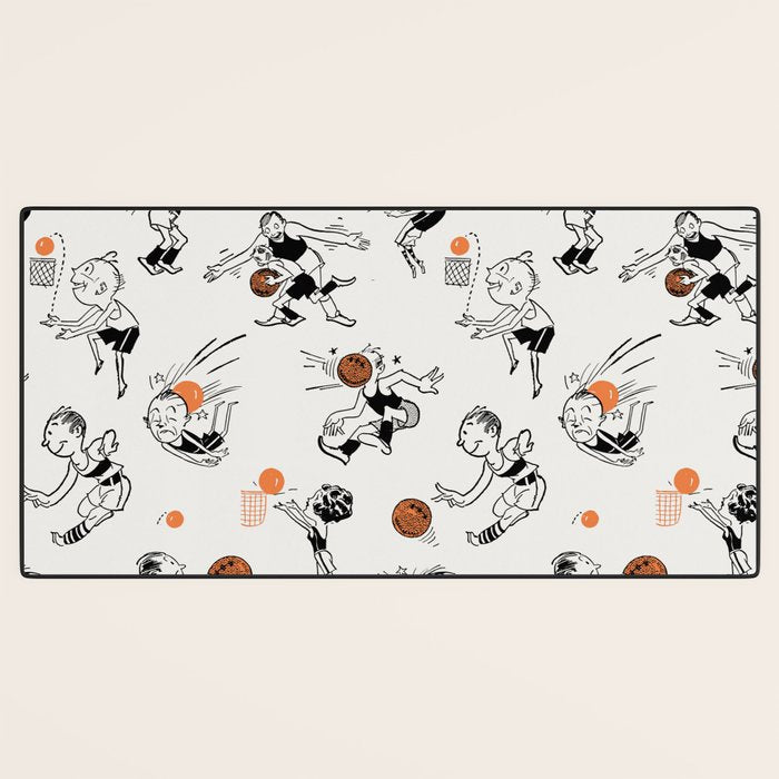 Basketball Fun Comic Illustration Pattern with Balls on Grey Background Desk Mat Gallery Image 3
