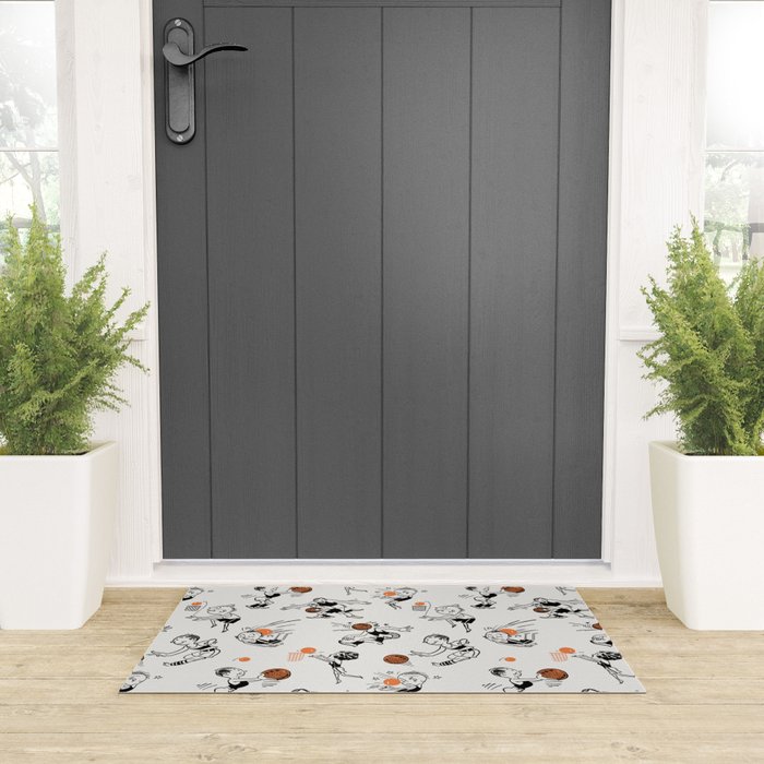 Basketball Fun Comic Illustration Pattern with Balls on Grey Background Welcome Mat Gallery Image 3