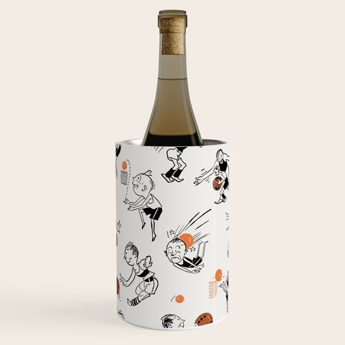 Basketball Fun Comic Illustration Pattern with Balls on Grey Background Wine Chiller Gallery Image 3
