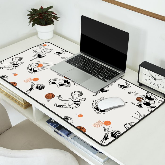 Basketball Fun Comic Illustration Pattern with Balls on Grey Background Desk Mat Gallery Image 2