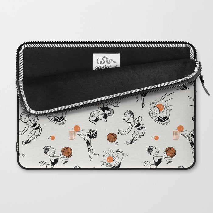Basketball Fun Comic Illustration Pattern with Balls on Grey Background Laptop Sleeve Gallery Image 2