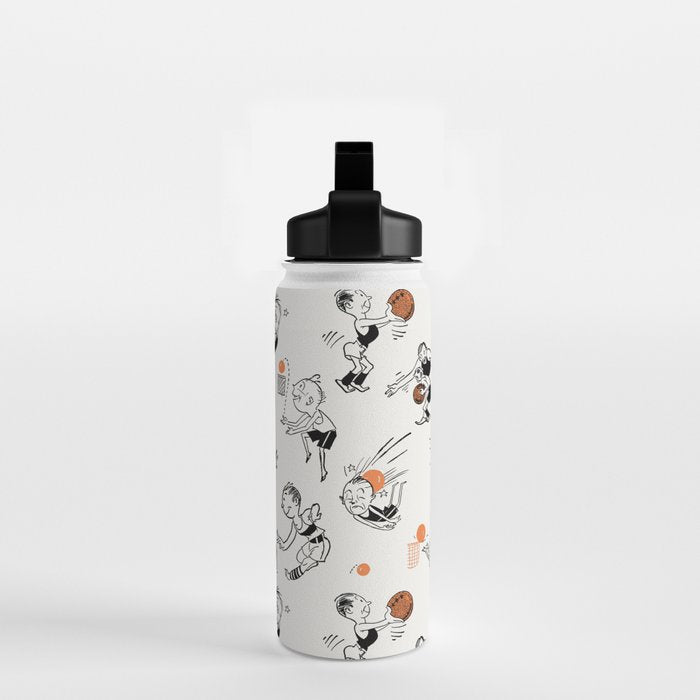 Basketball Fun Comic Illustration Pattern with Balls on Grey Background Water Bottle Gallery Image 2